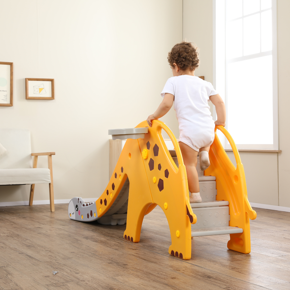 Toboggan girafe d'intérieur et d'extérieur pour enfants avec cadre à billes - Divertissement interactif pour les enfants et les tout-petits