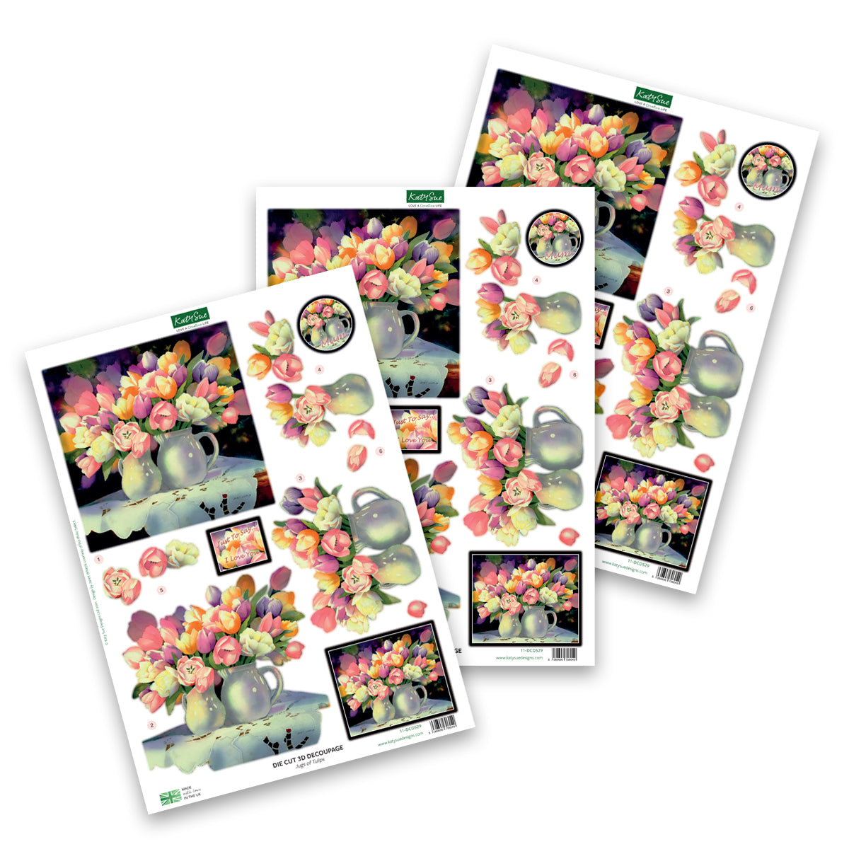 Die Cut Decoupage – Jug Of Tulips (Pack Of 3)