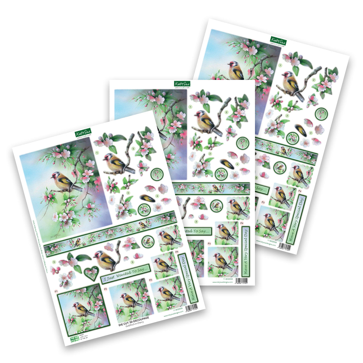 Die Cut Decoupage – Goldfinch In Cherry (Pack Of 3)