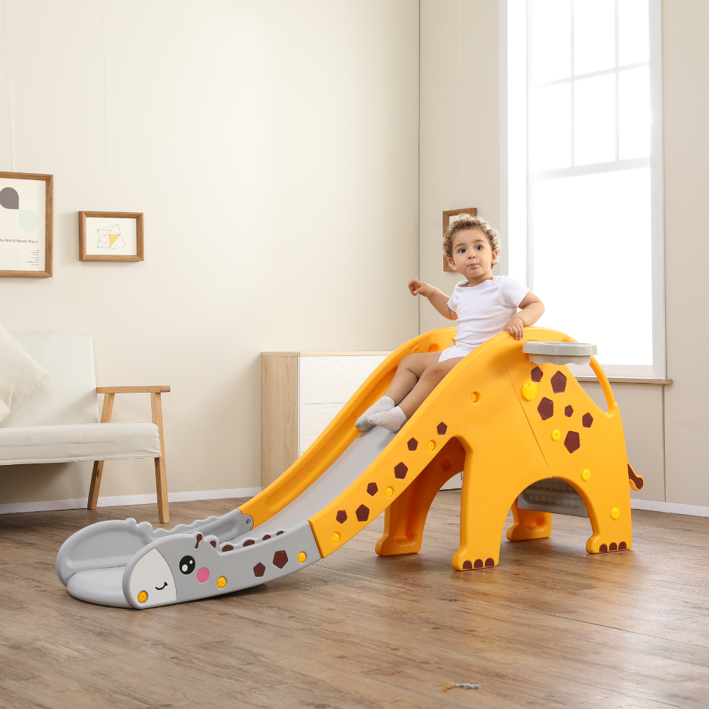 Toboggan girafe d'intérieur et d'extérieur pour enfants avec cadre à billes - Divertissement interactif pour les enfants et les tout-petits