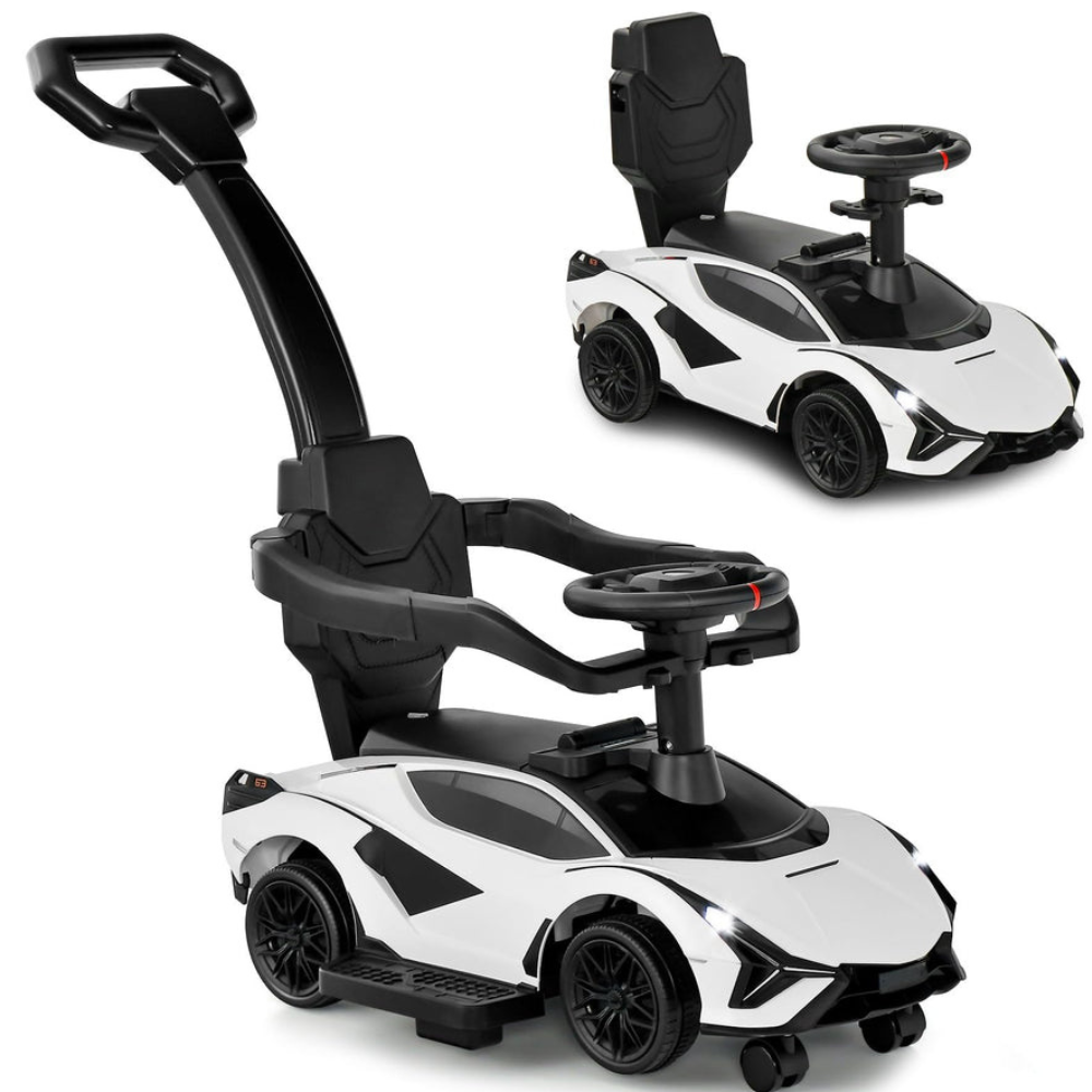 Lamborghini Sian Ultimate 3-in-1 Toddler Ride-On Push-Car W/ Music Player, Lights, Detachable Handle & Guards