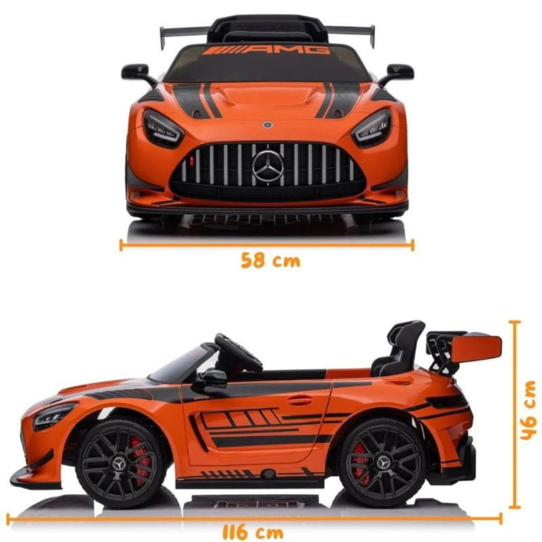 12V Mercedes Benz AMG GT3 Upgraded 1-Seater Ride-On Sports Car W/ Rubber Wheels, Music Player & RC