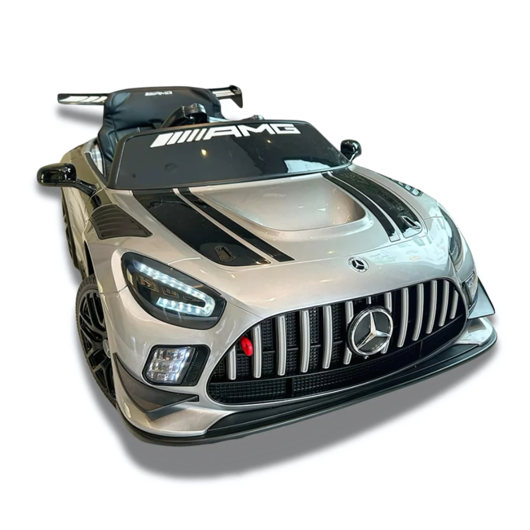 12V Mercedes Benz AMG GT3 Upgraded 1-Seater Ride-On Sports Car W/ Rubber Wheels, Music Player & RC