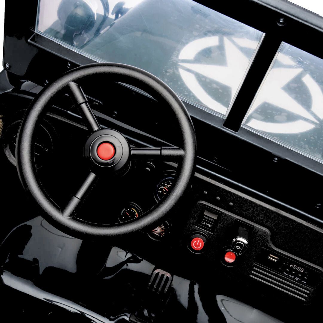 12V Military Edition 1-Seater Ride-on Truck W/ Rubber Wheels, Music Player & RC