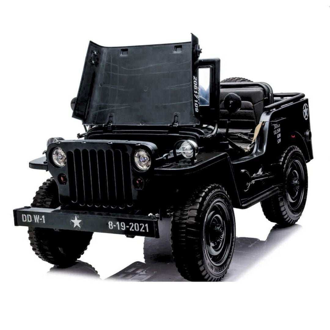12V Military Edition 1-Seater Ride-on Truck W/ Rubber Wheels, Music Player & RC