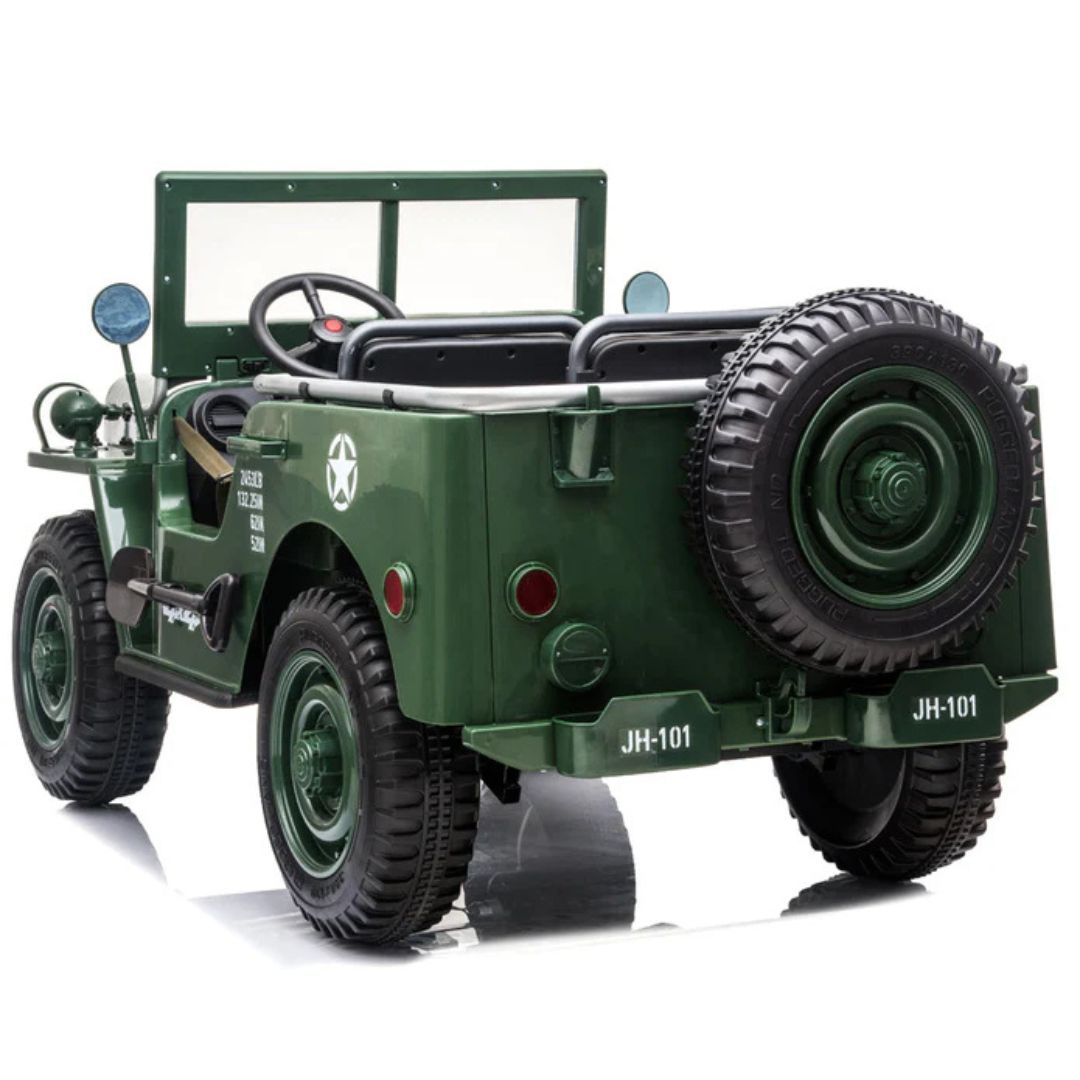 12V Military Edition 1-Seater Ride-on Truck W/ Rubber Wheels, Music Player & RC