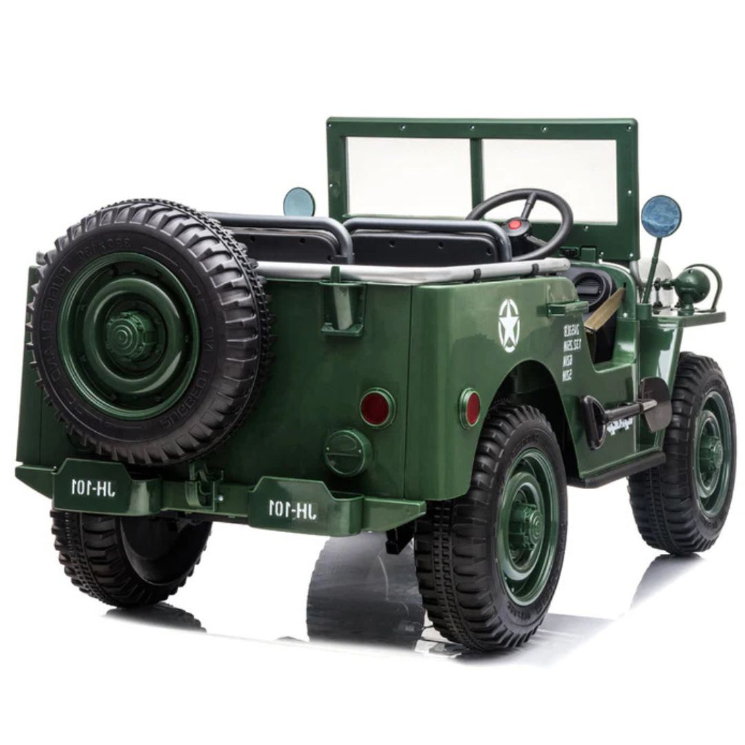 12V Military Edition 1-Seater Ride-on Truck W/ Rubber Wheels, Music Player & RC