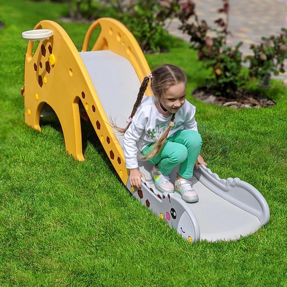 Toboggan girafe d'intérieur et d'extérieur pour enfants avec cadre à billes - Divertissement interactif pour les enfants et les tout-petits