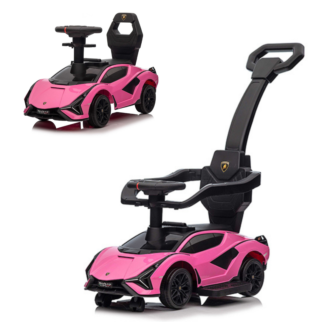 Lamborghini Sian Ultimate 3-in-1 Toddler Ride-On Push-Car W/ Music Player, Lights, Detachable Handle & Guards
