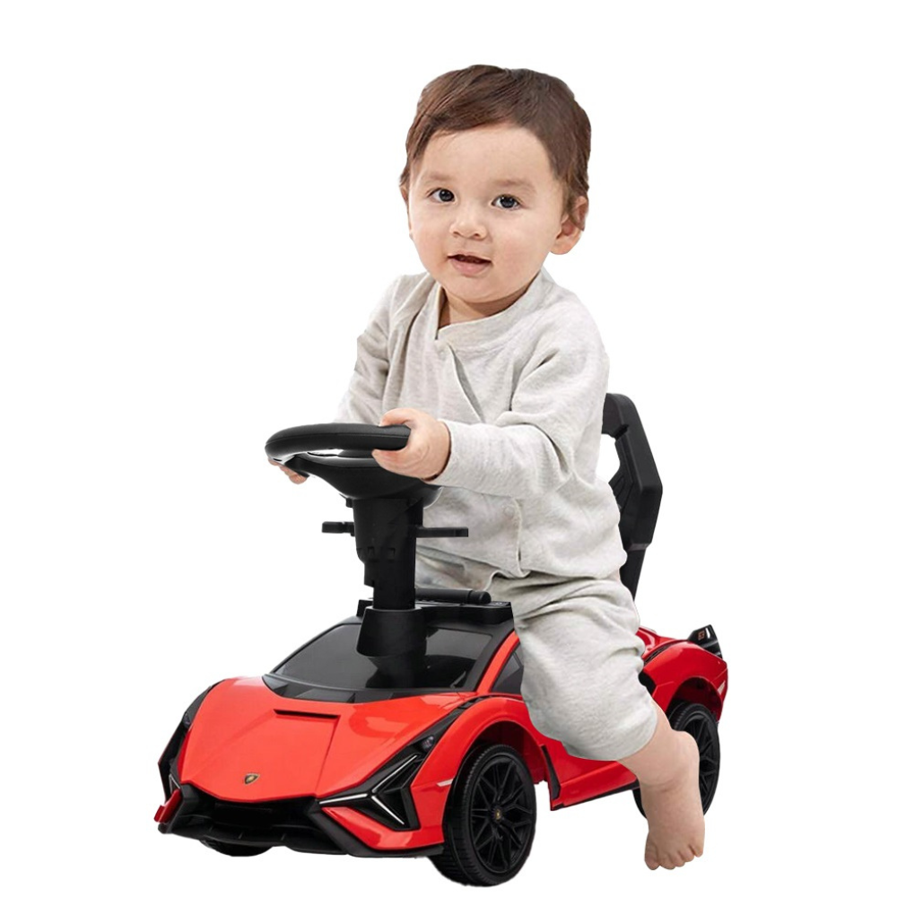 Lamborghini Sian Ultimate 3-in-1 Toddler Ride-On Push-Car W/ Music Player, Lights, Detachable Handle & Guards