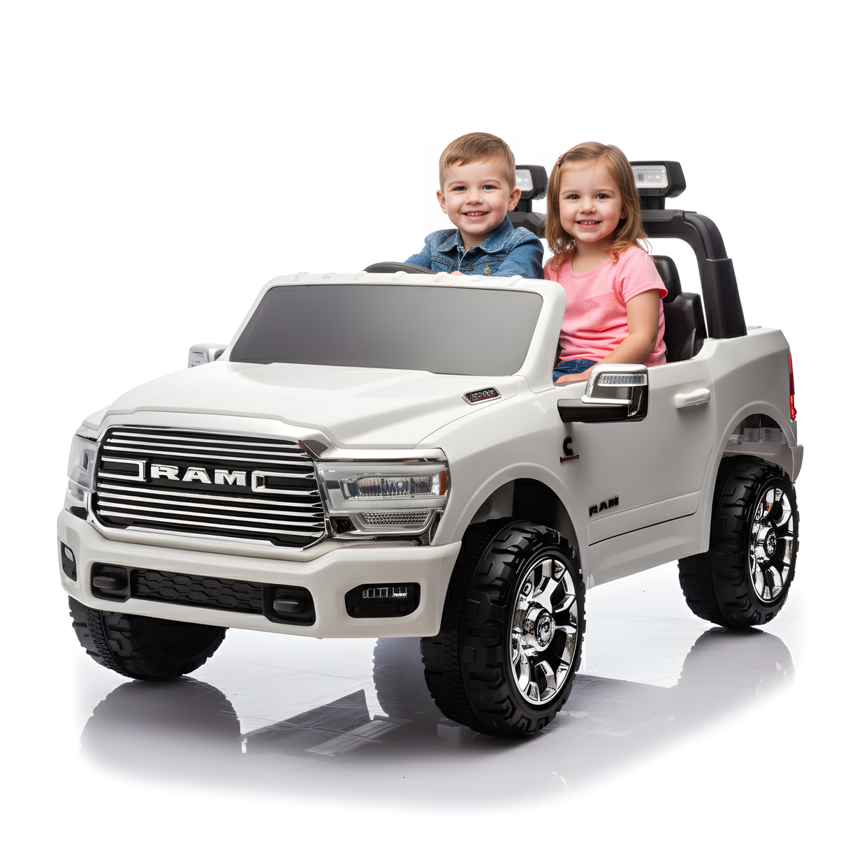 24V RAM 3500 Complete XXL Edition 4x4 Kids 2-Seater Ride-On Truck W/ Rubber Wheels, Music Player & RC