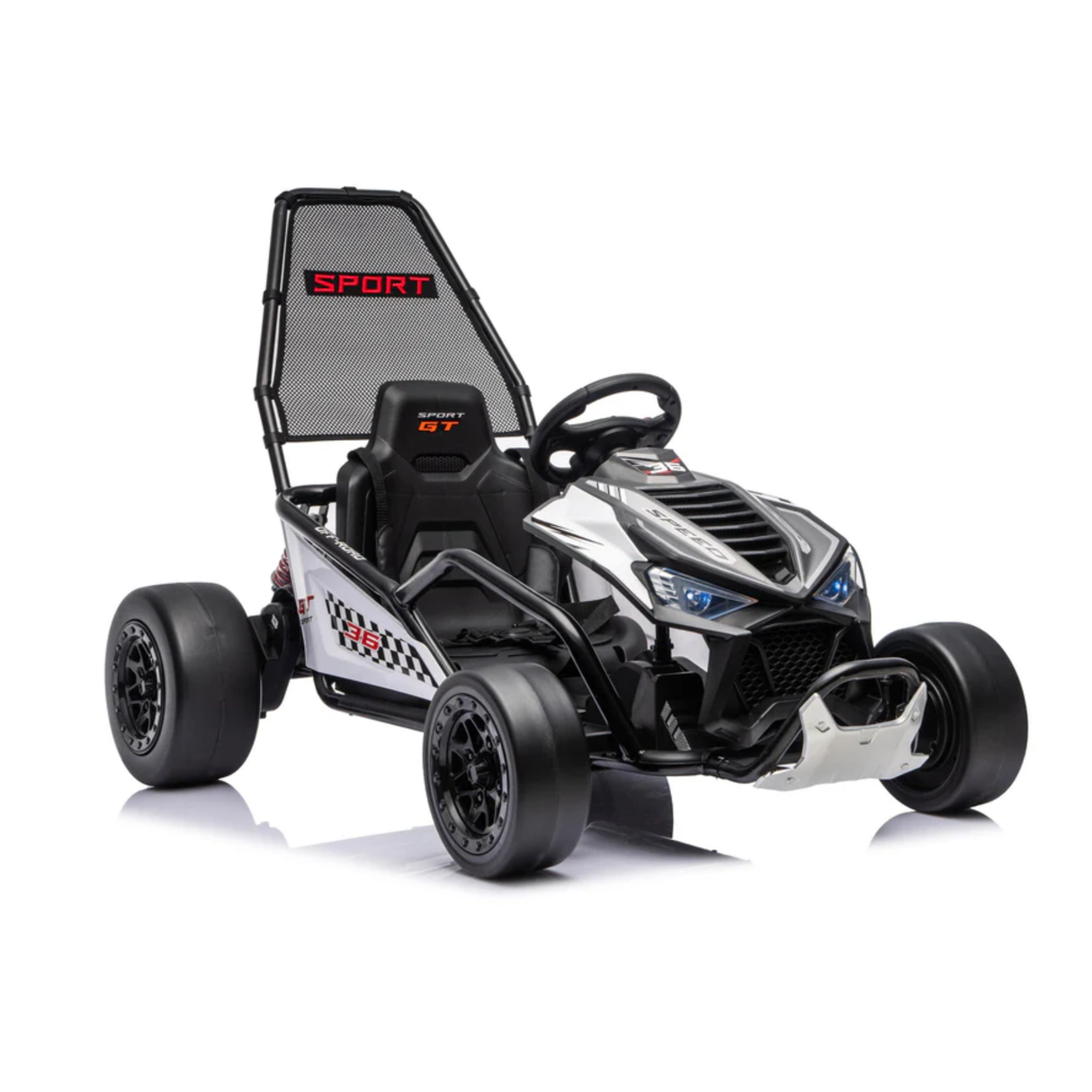 24V Phantom Sport GT Kids High Speed Electric Go Kart with Safety Harness, Lights & Music