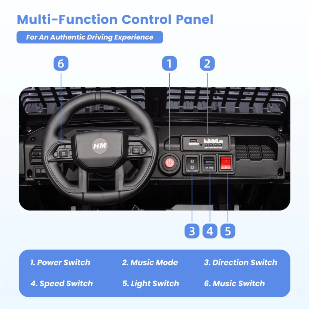 24V X-Racer Edition 2-Seater Upgraded 4x4 AWD Ride-On Truck W/ Rubber Wheels, Music Player & RC