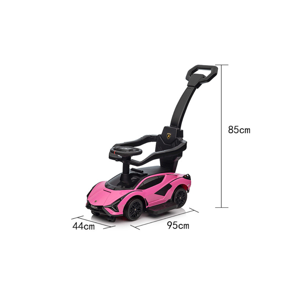 Lamborghini Sian Ultimate 3-in-1 Toddler Ride-On Push-Car W/ Music Player, Lights, Detachable Handle & Guards