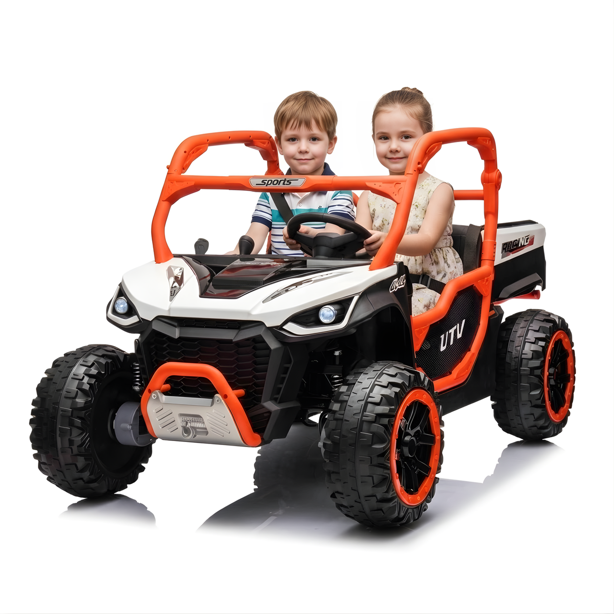 24V Famer Edition 4x4 Kids 2-Seater Ride-On UTV Buggy W/ Rubber Wheels, Music Player & RC