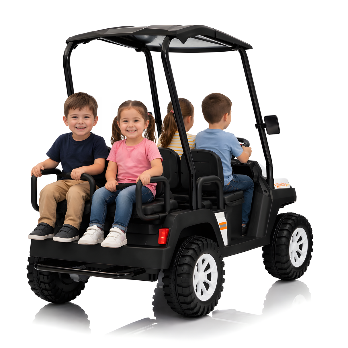 24V Golf Buggy Edition XL 4-Seater 4x4 Ride-On UTV W/ Rubber Wheels, Music Player & RC