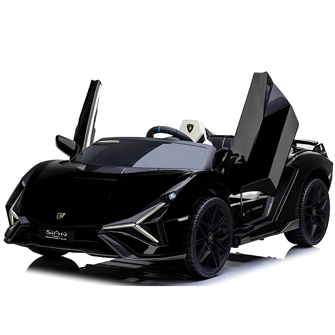 24V Lamborghini Sian 4x4 2-Seater Ride-On Car W/ Rubber Wheels, Music Player, Butterfly Doors & RC