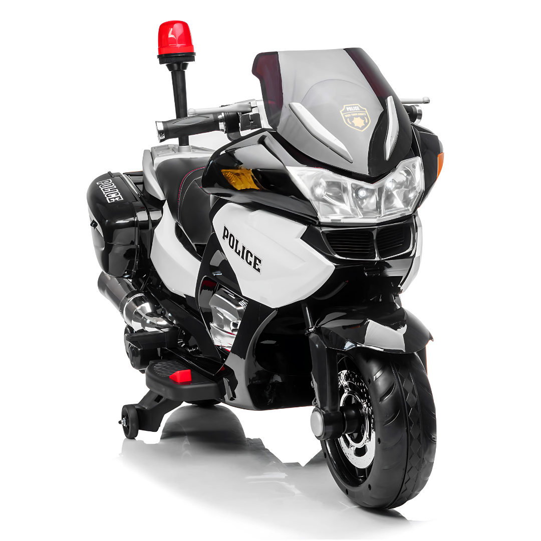 24V Police Edition Upgraded 2-Seater Ride-On Motorcycle W/ Rubber Wheels, Emergency Siren, Lights & Music Player
