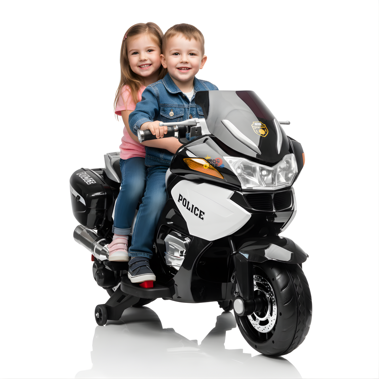24V Police Edition Upgraded 2-Seater Ride-On Motorcycle W/ Rubber Wheels, Emergency Siren, Lights & Music Player