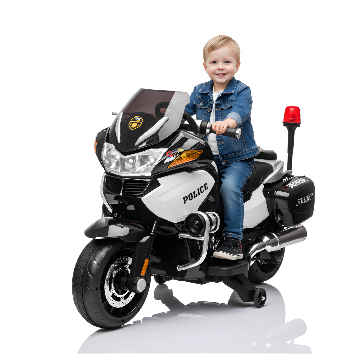 24V Police Edition Upgraded 2-Seater Ride-On Motorcycle W/ Rubber Wheels, Emergency Siren, Lights & Music Player
