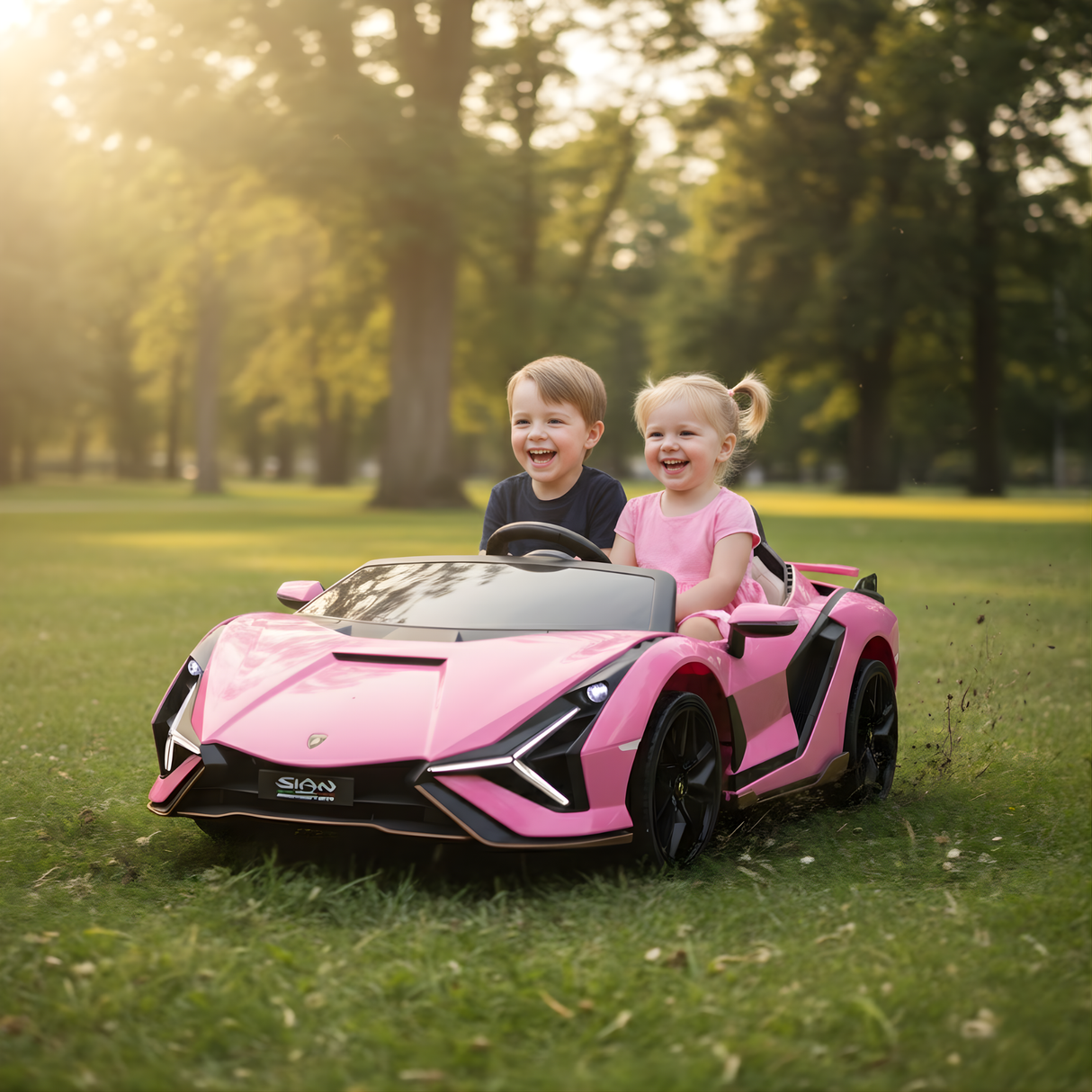 24V Lamborghini Sian 4x4 2-Seater Ride-On Car W/ Rubber Wheels, Music Player, Butterfly Doors & RC