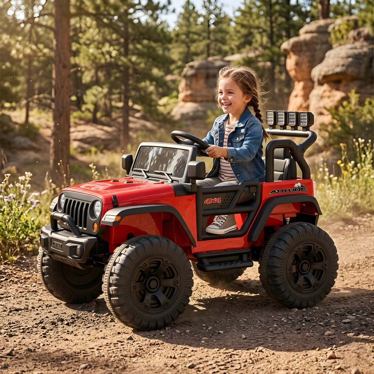 24V Trail-MX 2-Seater Upgraded 4x4 AWD Ride-On Truck W/ Rubber Wheels, Music Player, Lights & RC