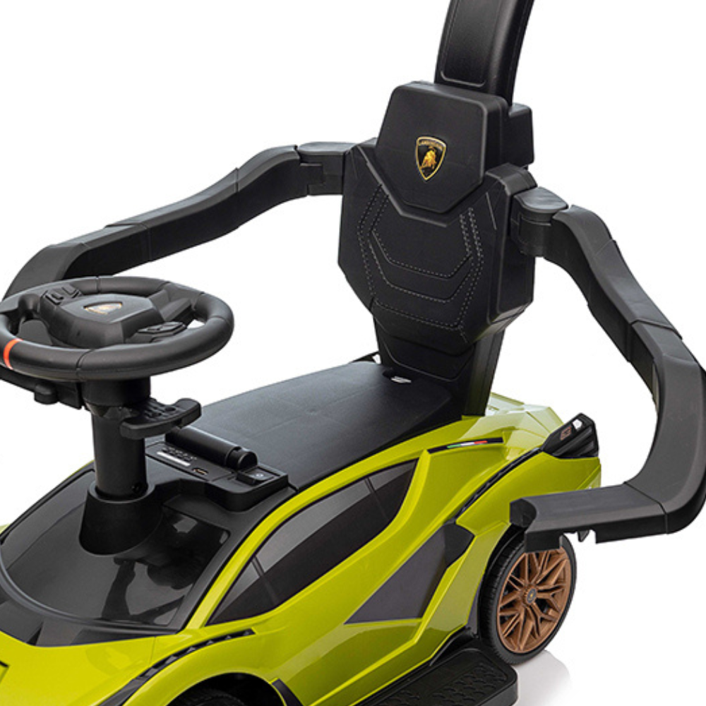 Lamborghini Sian Ultimate 3-in-1 Toddler Ride-On Push-Car W/ Music Player, Lights, Detachable Handle & Guards