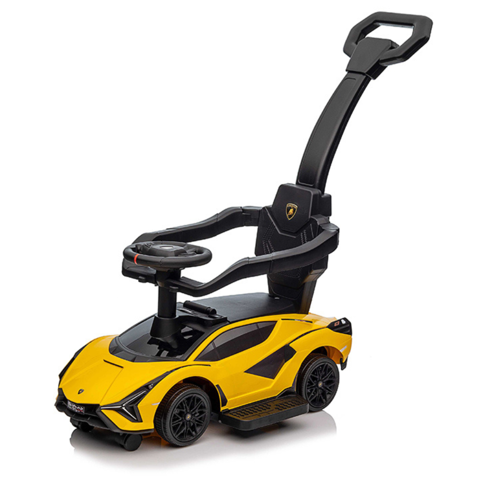Lamborghini Sian Ultimate 3-in-1 Toddler Ride-On Push-Car W/ Music Player, Lights, Detachable Handle & Guards