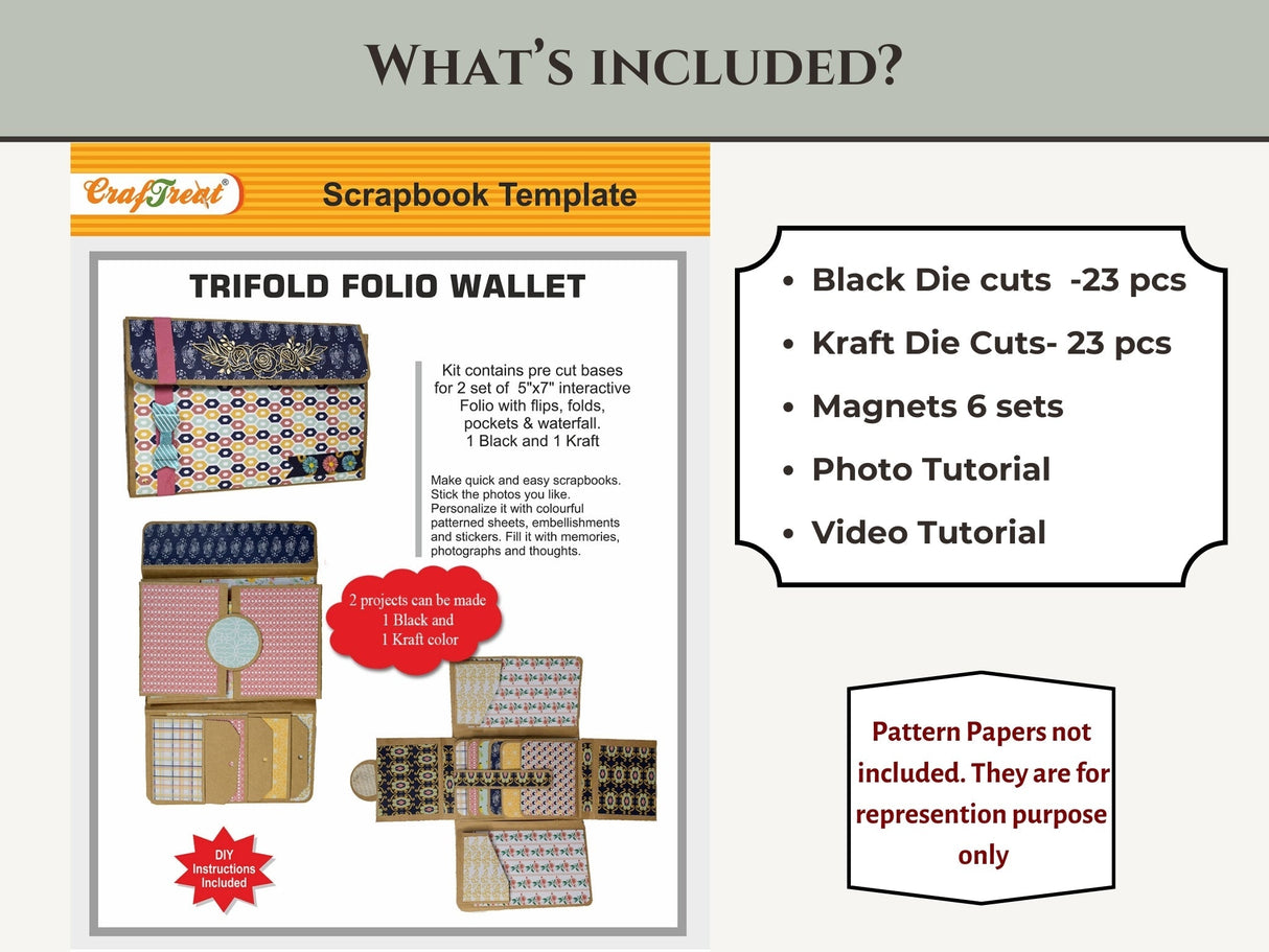 CrafTreat Scrapbook Blanks - TriFold Folio Wallet - Black & Kraft Color