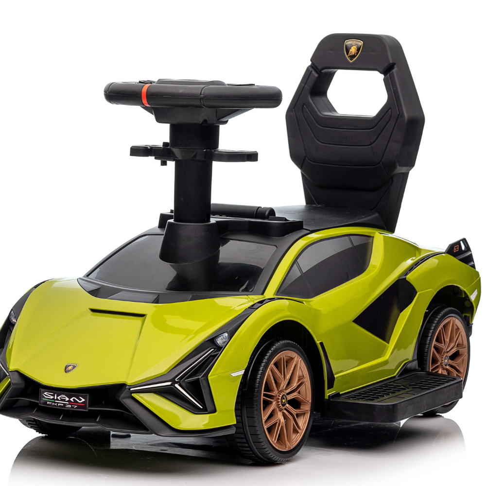 Lamborghini Sian Ultimate 3-in-1 Toddler Ride-On Push-Car W/ Music Player, Lights, Detachable Handle & Guards