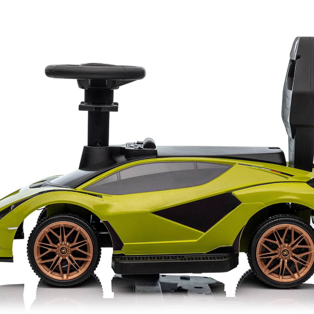 Lamborghini Sian Ultimate 3-in-1 Toddler Ride-On Push-Car W/ Music Player, Lights, Detachable Handle & Guards