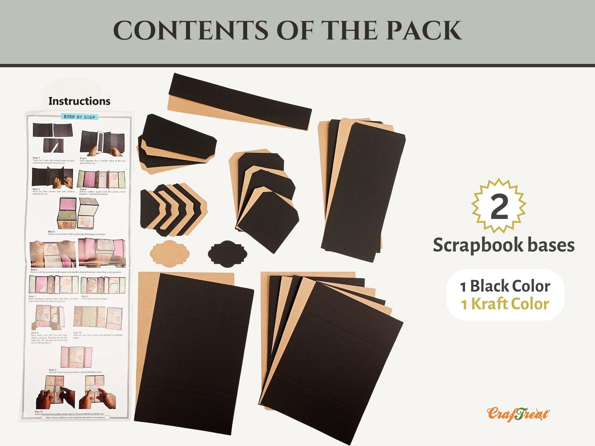 CrafTreat Scrapbook Blanks - FlipFlap Gatefold - Black & Kraft Color