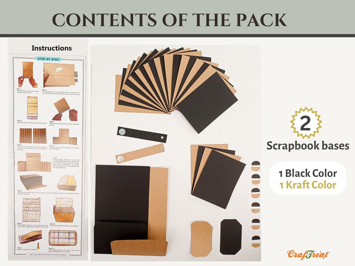 CrafTreat Scrapbook Blanks - Accordion Inserts Handbag - Black & Kraft Color