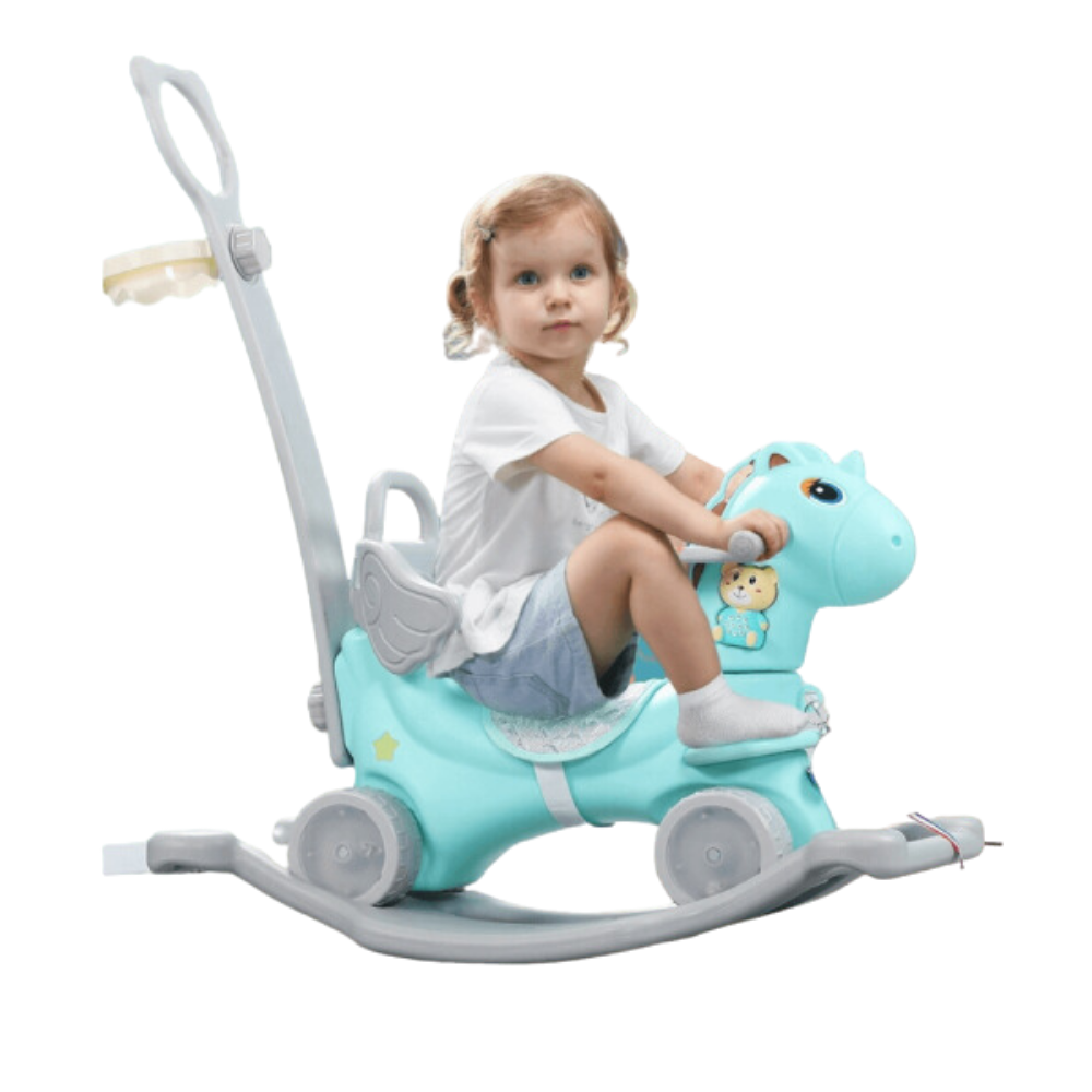 Cheval à bascule musical d'intérieur et d'extérieur pour enfants - Voiture à bascule et à pousser pied à pied amusante et engageante