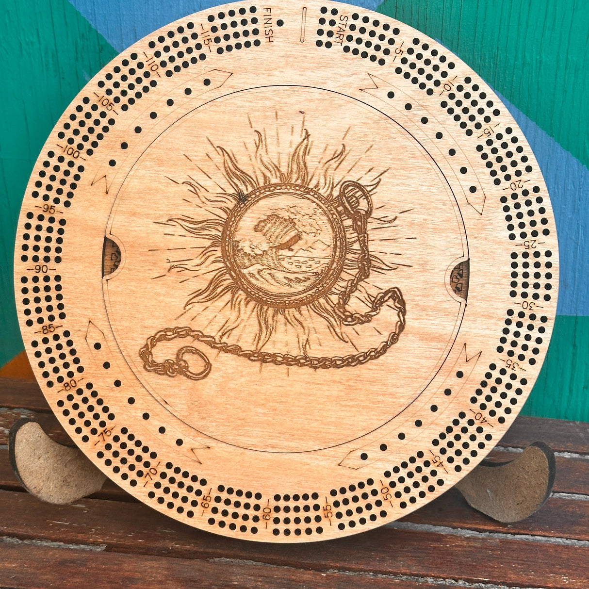 Customized Round Cribbage Board,10.75 in.,4 Player Board