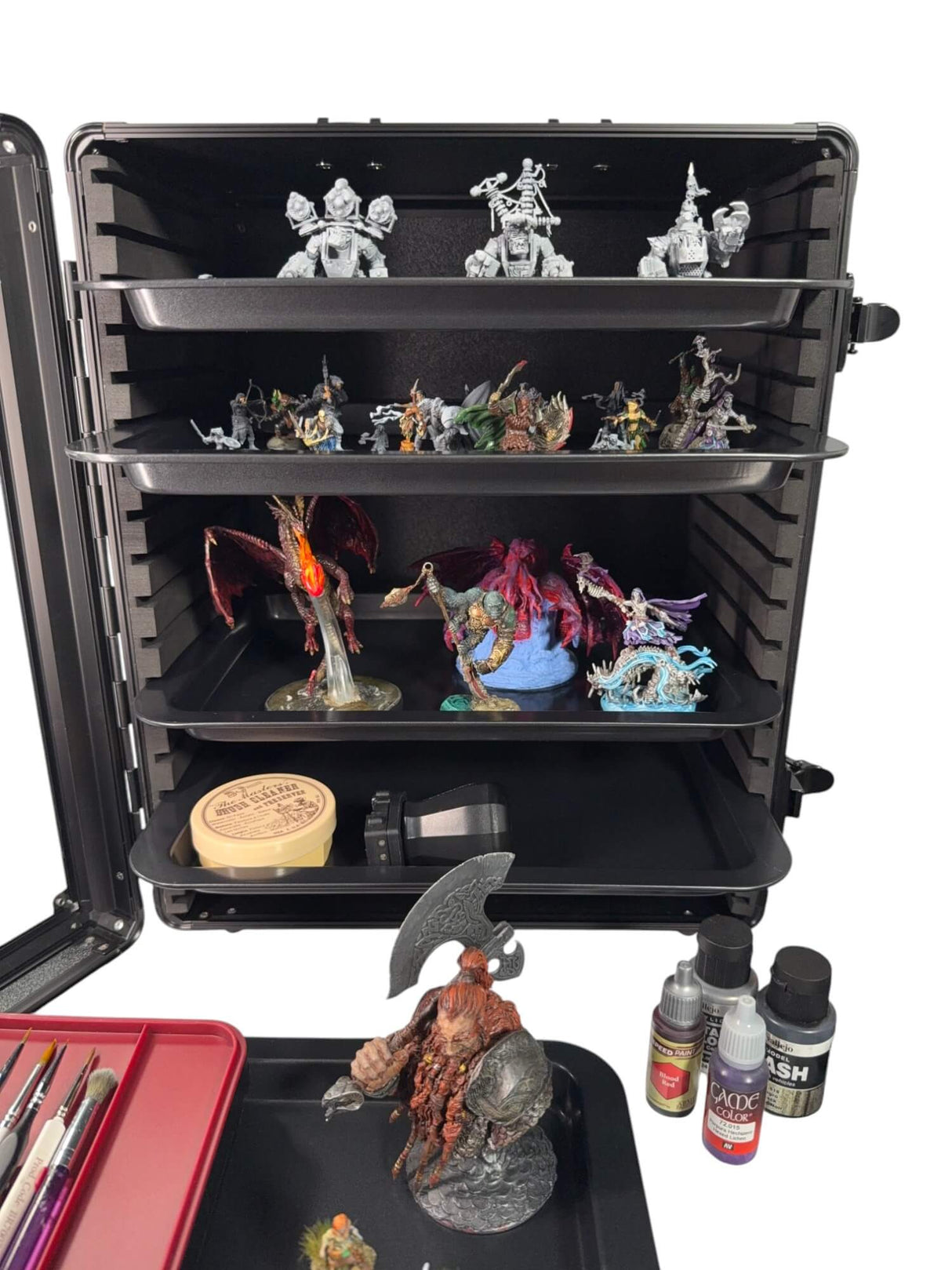Aluminum Miniatures Display Case with 5 Magnetic Trays