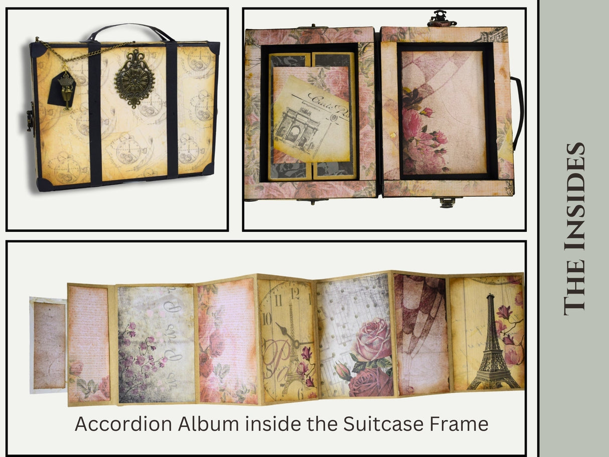 CrafTreat Scrapbook Blanks - Frame Accordion Suitcase - Black & Kraft Color