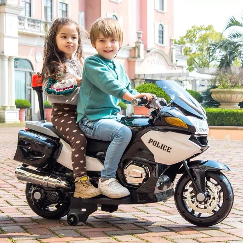 24V Police Edition Upgraded 2-Seater Ride-On Motorcycle W/ Rubber Wheels, Emergency Siren, Lights & Music Player
