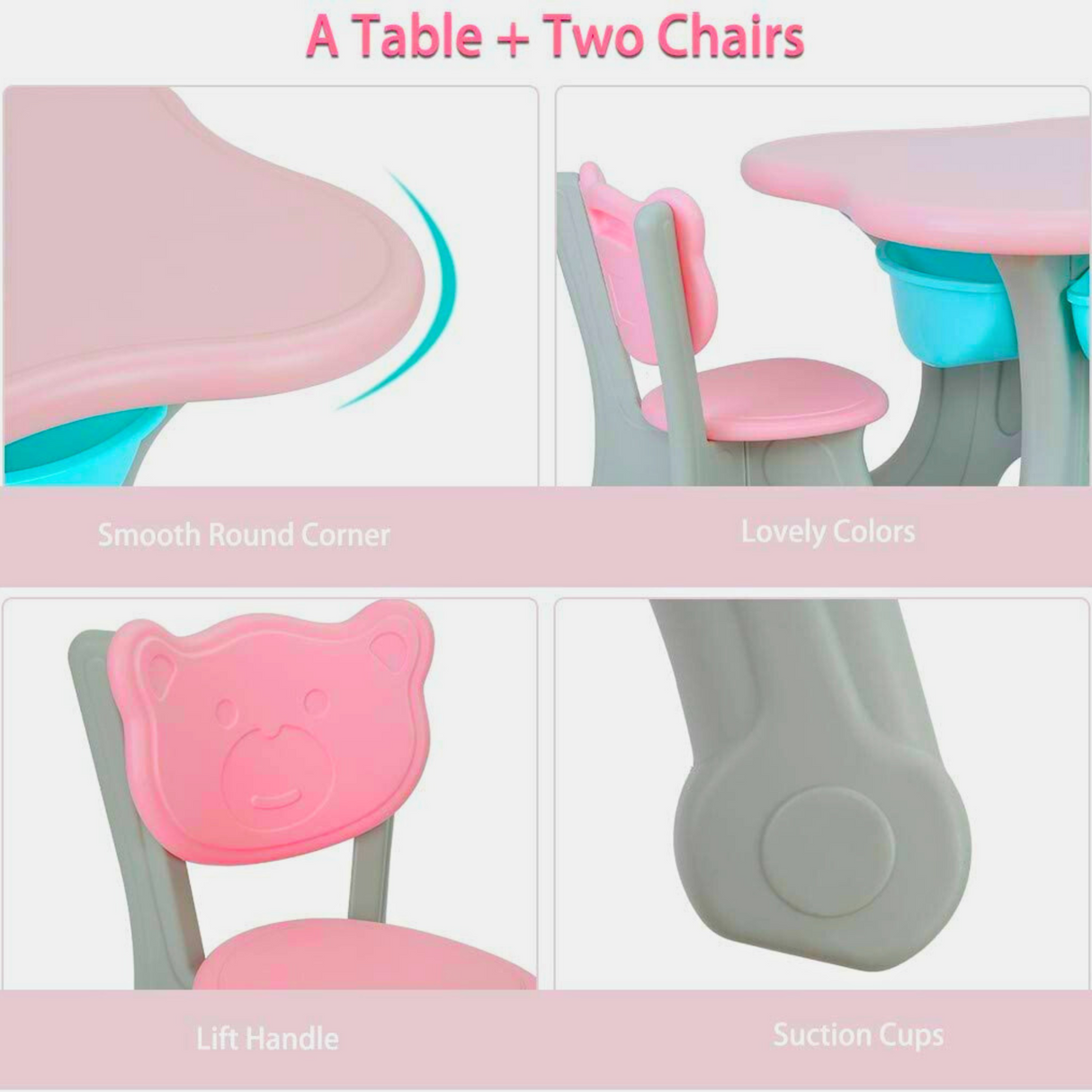 Kids Indoor & Outdoor Bear Edition Furniture Set: 3-Pc Table & Chair Set For Toddlers