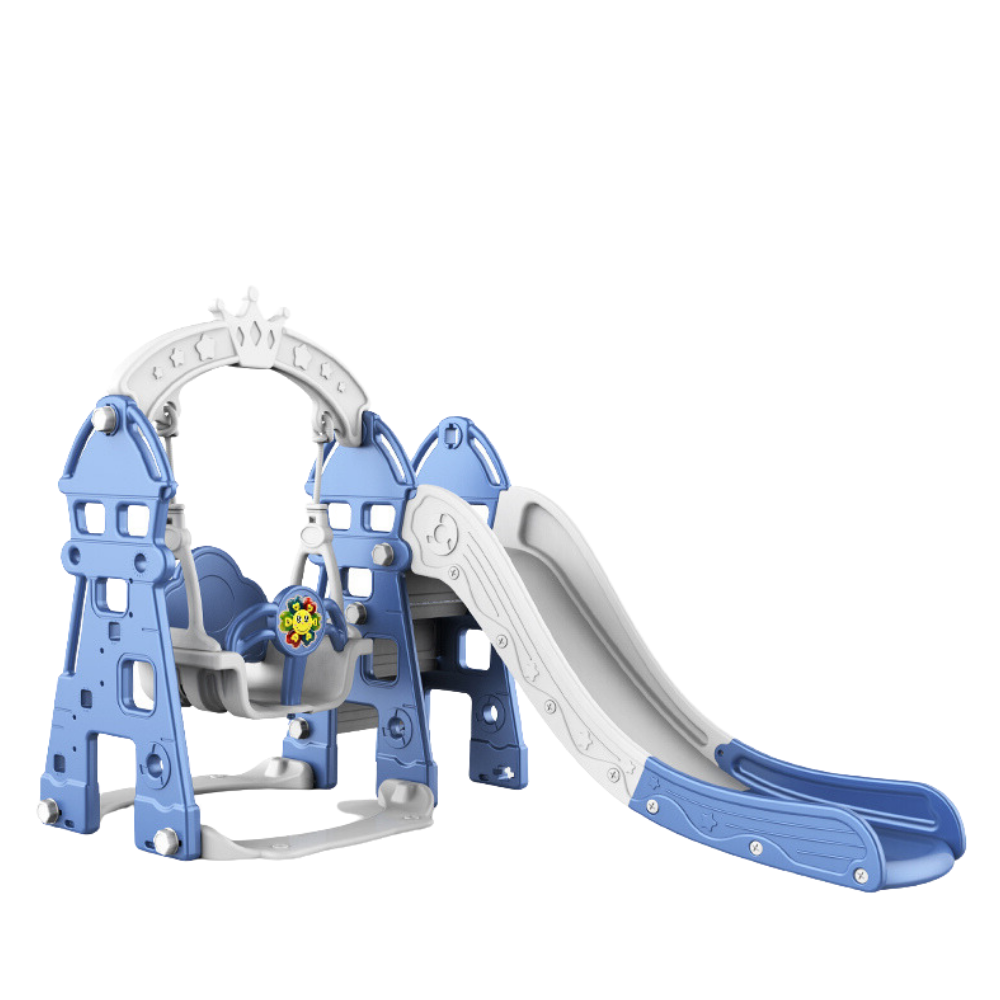 Ensemble de jeu de luxe 5 en 1 Crown pour enfants, intérieur et extérieur : toboggan, balançoire et basket-ball