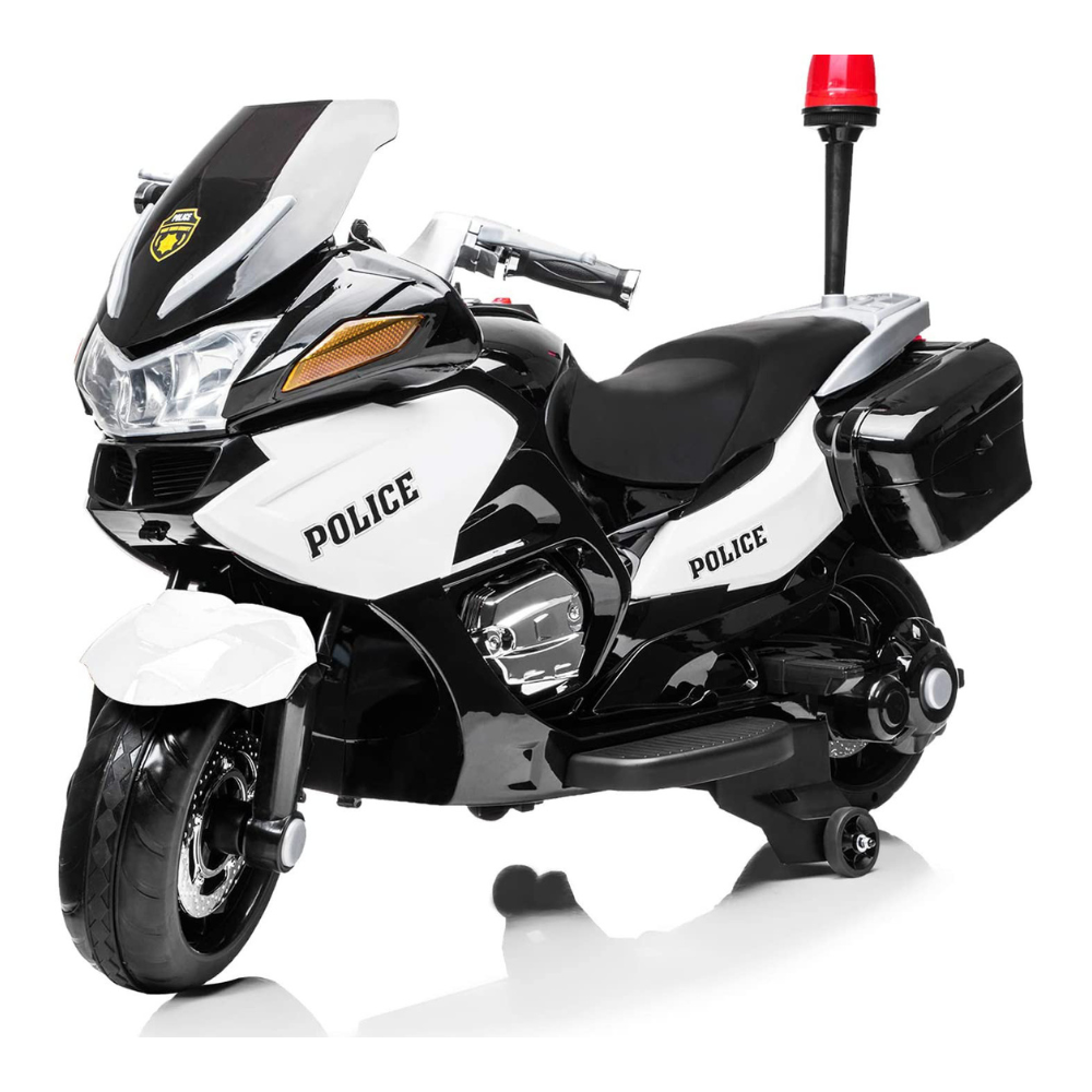 24V Police Edition Upgraded 2-Seater Ride-On Motorcycle W/ Rubber Wheels, Emergency Siren, Lights & Music Player