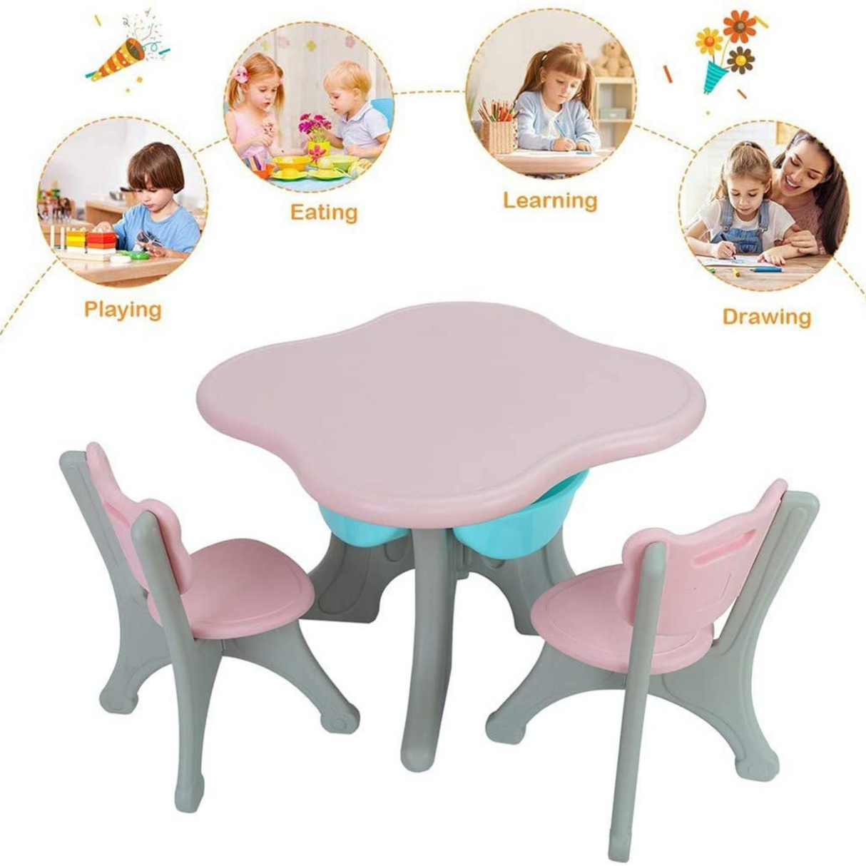 Kids Indoor & Outdoor Bear Edition Furniture Set: 3-Pc Table & Chair Set For Toddlers