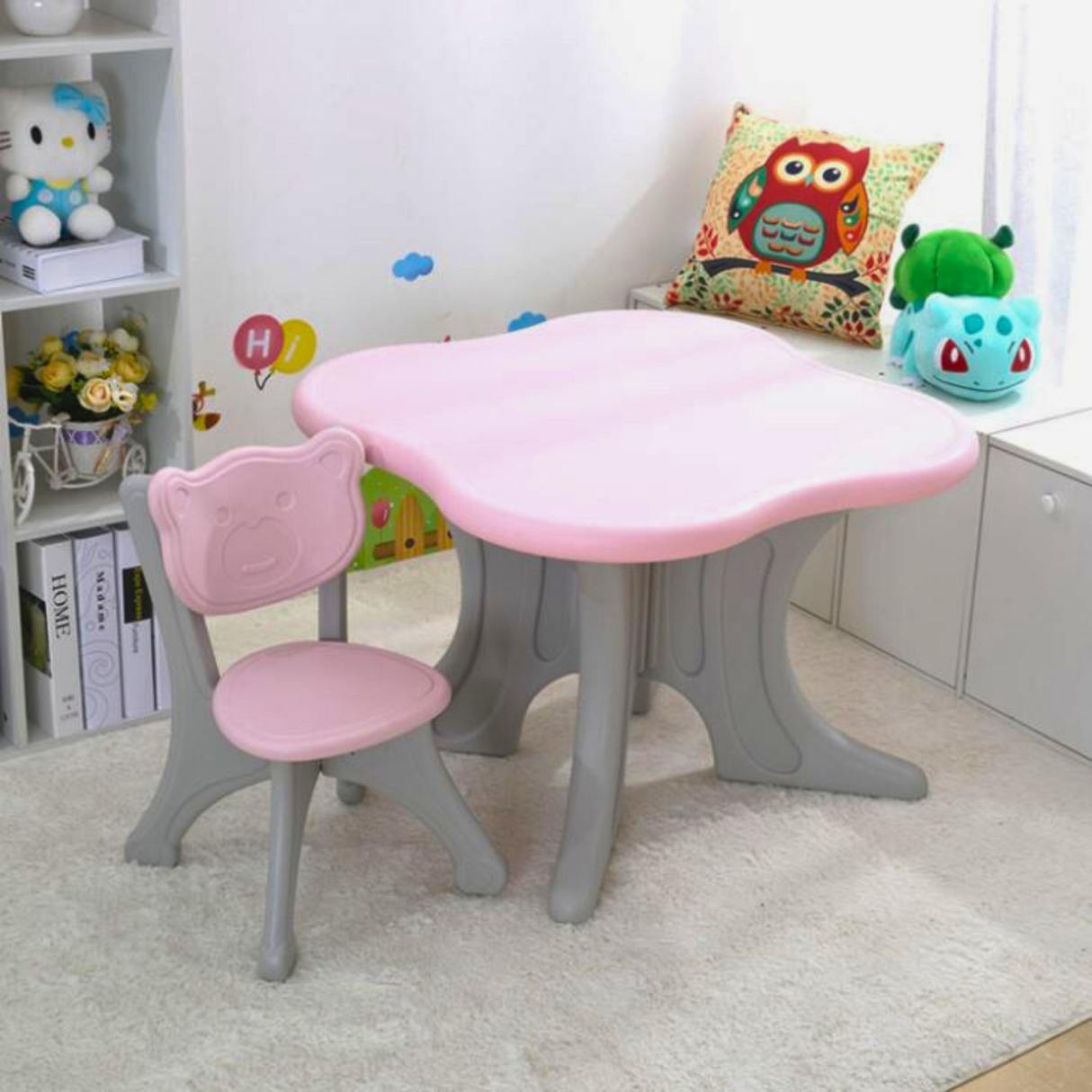 Kids Indoor & Outdoor Bear Edition Furniture Set: 3-Pc Table & Chair Set For Toddlers