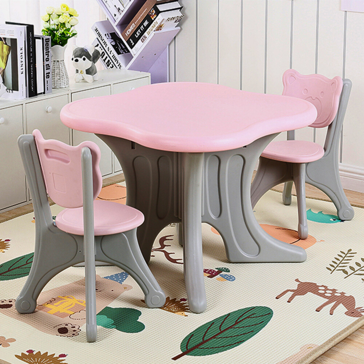 Kids Indoor & Outdoor Bear Edition Furniture Set: 3-Pc Table & Chair Set For Toddlers