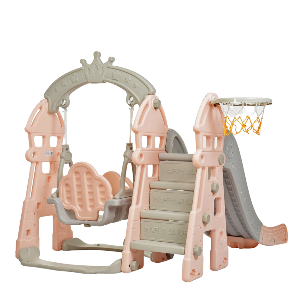 Ensemble de jeu de luxe 5 en 1 Crown pour enfants, intérieur et extérieur : toboggan, balançoire et basket-ball