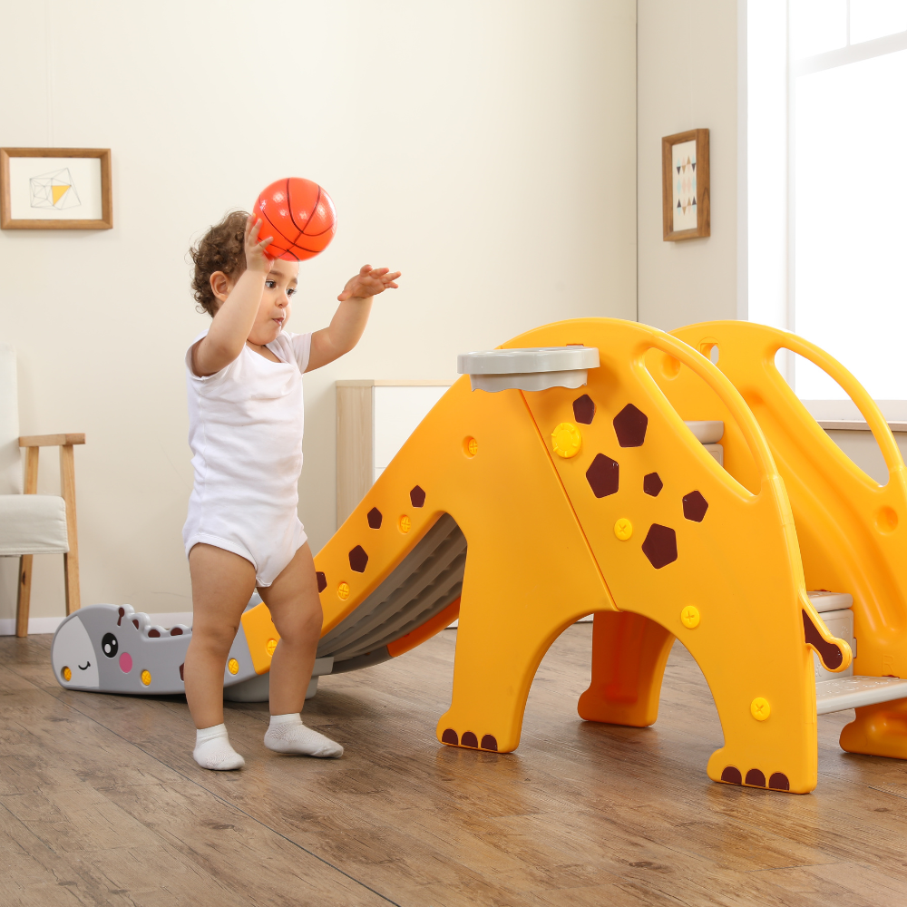 Toboggan girafe d'intérieur et d'extérieur pour enfants avec cadre à billes - Divertissement interactif pour les enfants et les tout-petits
