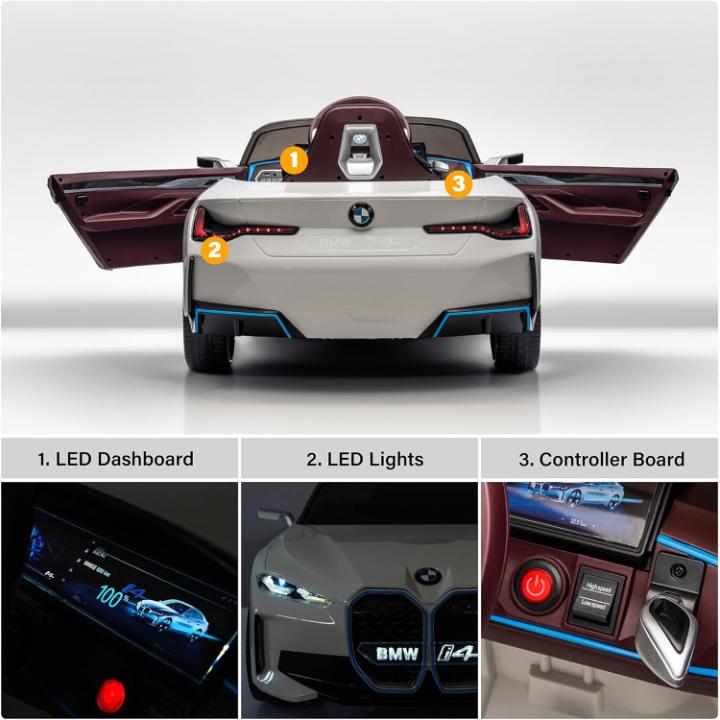 12V BMW I4 4x4 1-Seater Ride-On Car W/ Rubber Wheels, Music Player & RC