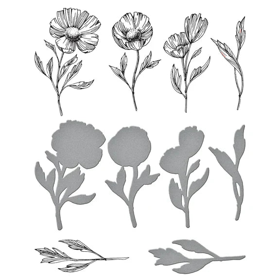 Flower Stems Press Plate & Die Set from the Pressed Posies Collection