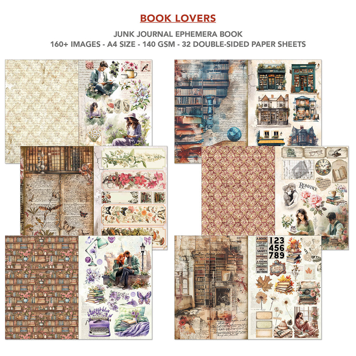 Book Lovers Junk Journal & Ephemera Book A4 32/Pkg