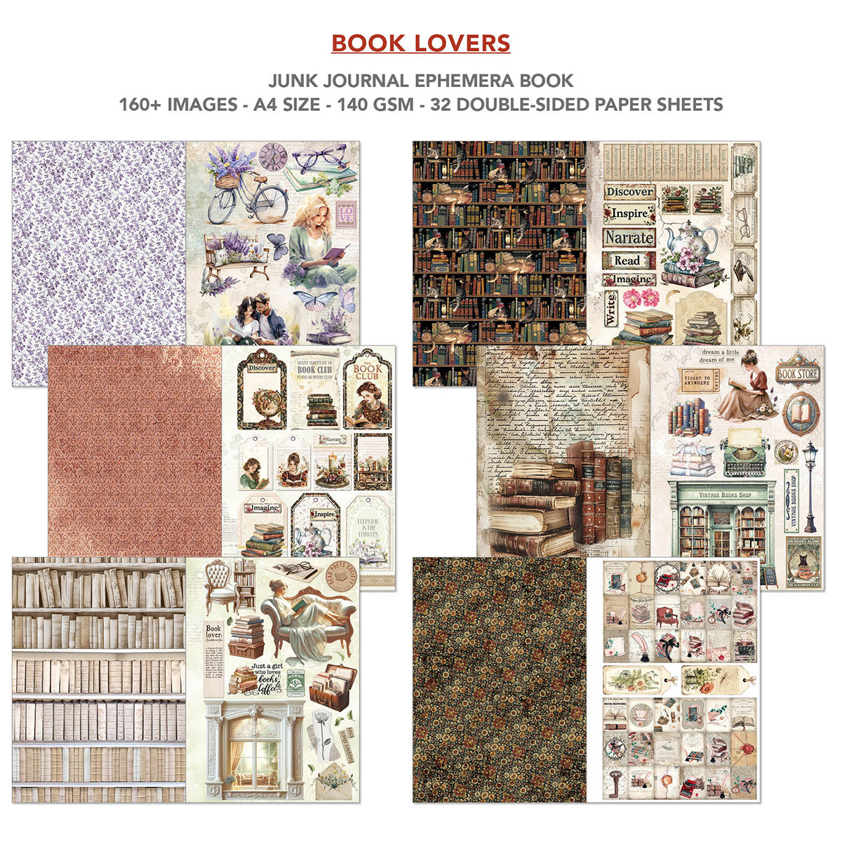 Book Lovers Junk Journal & Ephemera Book A4 32/Pkg
